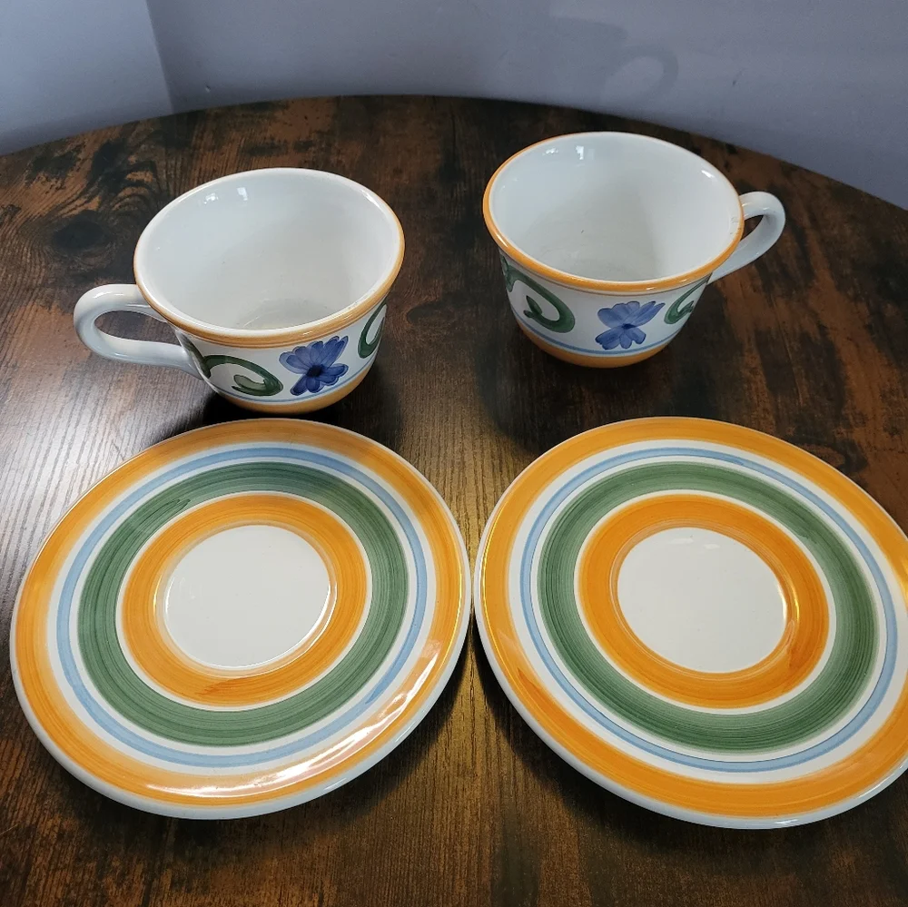 Williams Sonoma Marisol Colorful Tea And Coffe cup and Saucer Set